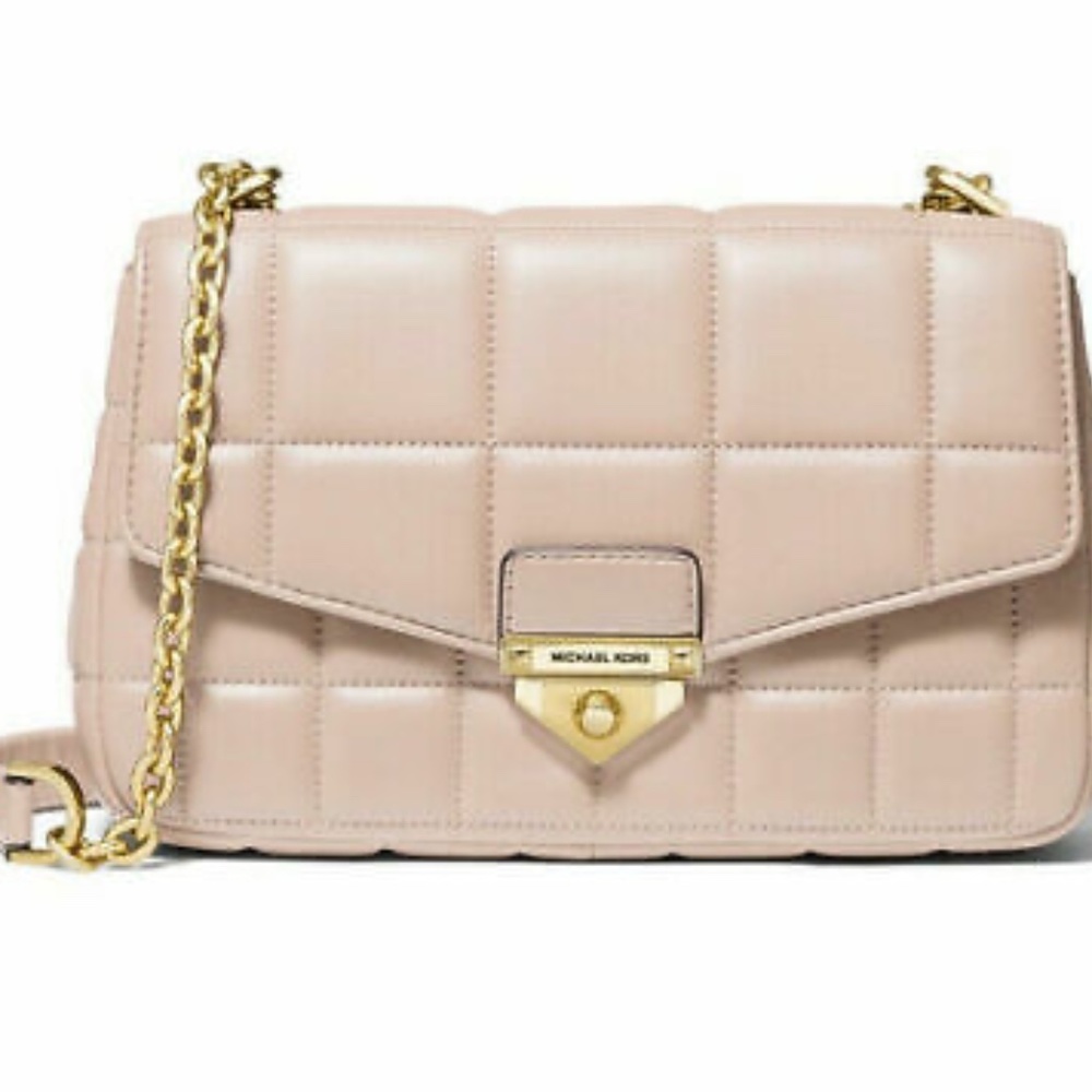 NWT Michael Kors Soho Leather Shoulder Bag Soft Pink/Gold Original Packaging